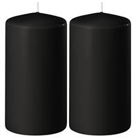 2x Zwarte Cilinderkaarsen/stompkaarsen 6 X 10 Cm 36 Branduren - Geurloze Kaarsen Zwart - Woondecoraties