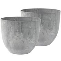 2x Stuks Bloempot/plantenpot Gerecycled Kunststof/steenpoeder Betongrijs Dia 33 Cm En Hoogte 29 Cm Voor Binnen/buiten