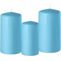 Set Van 3x Stuks Turquoise Blauwe Stompkaarsen 10-12-15 Cm Met Diameter 6 Cm - Sfeer Kaarsen Voor Binnen