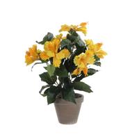 Hibiscus Kunstplant Geel In Keramieken Pot H40 X D30 Cm Cm - Kunstplanten/nepplanten Met Bloemen