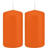 2x Oranje Cilinderkaarsen/stompkaarsen 6 X 12 Cm 40 Branduren - Geurloze Kaarsen Oranje - Woondecoraties