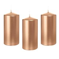 8x Rosegouden Cilinderkaars/stompkaars 6 X 12 Cm 40 Branduren - Geurloze Rosegoudkleurige Kaarsen - Woondecoraties