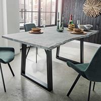 Life Meubles Esszimmer Tisch mit Massivholz Baumkante Holz Grey Wash