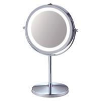 Praxis Make-up spiegel rond 5x vergrotend staand met ledverlichting chroom Ø17,5cm