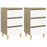 vidaXL Nachttische mit Holzbeinen 2 Stk. Weiß Sonoma-Eiche 40x35x69cm Beige