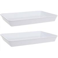 Set Van 2x Stuks Diepe Dienbladen Wit Kunststof 35 X 24 X 4 Cm - Horeca Serveerbladen