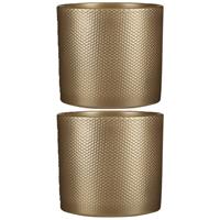 Mica Decorations 2x Stuks Bloempot In Kleur Relief Goud Keramiek Voor Kamerplant H21.5 X D23 Cm- Plantenpotten Binnen