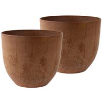 2x Stuks Bloempot/plantenpot Gerecycled Kunststof/steenpoeder Terra Bruin Dia 28 Cm En Hoogte 24 Cm Voor Binnen/buiten