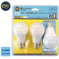 EDM Kit 3 Standard-LED-Lampen 10w E27 6400k Kaltlicht  98207
