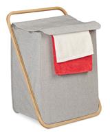 RELAXDAYS Wäschekorb, faltbarer Kleiderkorb, trabgarer Wäschebehälter mit Deckel, HBT 60 x 45 x 39 cm, grau/ natur