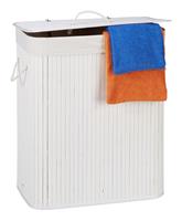 RELAXDAYS Wäschekorb Bambus mit Deckel, rechteckiger Wäschesammler, 2 Fächer, 95 l Volumen, faltbare Wäschebox, weiß