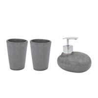 Wenko 3er Set Bad Accessoires 2 x Zahnputz Becher Seifen Spender 220ml WC Pebble - 