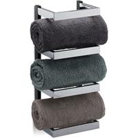Relaxdays handdoekrek chroom - wandmontage - vakken voor handdoeken - design zilver-zwart