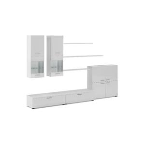 Skraut Home - Mural Tv Furniture, 300x189x42cm, Led-verlichtingssysteem, White Shine, Matte White