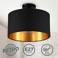 B.K.LICHT Deckenleuchte schwarz gold Stoffschirm E27 30cm Schlafzimmer-Lampe Wohnzimmer