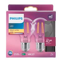 PHILIPS SIGNIFY Philips LED Lampe Doppelpack, LED classic 40W E27 A60 WW CL ND 2PF, transparent
