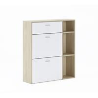 Skraut Home - Zapatero Furniture, Windmodel, 90x26x101.5cm, Eik En Wit, Moderne Stijl