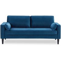 ALICE'S HOME Gerades Sofa Blauer Samt - Bjorn - 3er Sofa mit Holzbeinen in skandinavischem Design