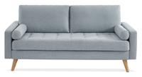 ALICE'S HOME 3-sitziges skandinavisches Sofa aus hellgrauem Stoff, Holzbeine