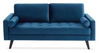 ALICE'S HOME 3-sitziges skandinavisches Sofa aus petrolblauem Samt, schwarze Holzbeine