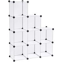 SONGMICS Regalsystem Cube Aufbewahrung Badregale Schuhregal Sideboard Kommode Kleiderschrank Aufbewahrungsbox Weiß 93 x 31 x 123 cm LPC115S - Halbtransparent
