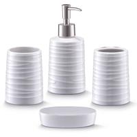 Zeller Badkamer/toilet accessoires set 4-delig - keramiek - wit - wave relief -