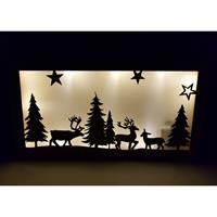 SPETEBO Weihnachtsszene Rentier / Wald - Holzdeko 10 LED 18,5x35x3,5 cm