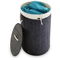 RELAXDAYS Wäschekorb Bambus, faltbare Wäschetonne mit Deckel, Volumen 70 l, Wäschesack Baumwolle, rund Ø 41 cm, schwarz