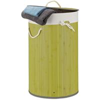 RELAXDAYS Wäschekorb Bambus, faltbare Wäschetonne mit Deckel, Volumen 70 Liter, Wäschesack Baumwolle, rund Ø 41 cm, grün