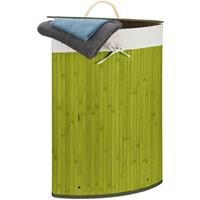 RELAXDAYS Eckwäschekorb Bambus, faltbare Wäschebox 60 l, platzsparend, Wäschesack Baumwolle, HBT 65 x 49,5 x 37 cm, grün