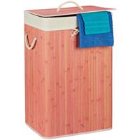 RELAXDAYS Wäschekorb Bambus, mit Deckel, rechteckig, XL, 83 L, faltbarer Wäschesammler, HBT: 65,5 x 43,5 x 33,5 cm, rosa
