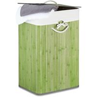 RELAXDAYS Wäschekorb Bambus, mit Deckel, rechteckig, XL, 83 L, faltbarer Wäschesammler, HBT: 65,5 x 43,5 x 33,5 cm, grün