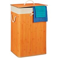 RELAXDAYS Wäschekorb Bambus, mit Deckel, rechteckig, XL 83 L, faltbarer Wäschesammler, HBT 65,5 x 43,5 x 33,5 cm, orange