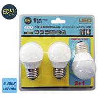 EDM Kit 3 sphärische LED-Lampen 5W E27 6400K Kaltlicht  98203