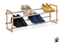 RELAXDAYS Schuhregal ausziehbar, offener Schuhständer mit 2 Ebenen, Holz & Eisen, erweiterbar bis 118 cm Breite, natur