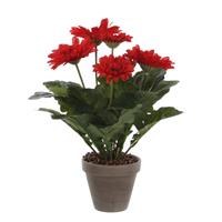 Mica Decorations Gerbera Kunstplant Rood In Keramiek Pot H35 Cm - Kunstplanten/nepplanten Met Bloemen