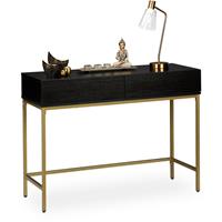 RELAXDAYS Konsolentisch, 2 Schubladen, Sideboard Flur, Wohnzimmer, Ablagetisch Holzoptik, HBT 80x110x40 cm, schwarz/gold