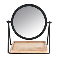 Xenos Make-up spiegeltje met plankje - zwart - 19x14x21 cm