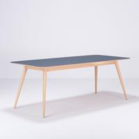 Gazzda Stafa Table - Houten eettafel - Whitewash - Linoleum tafelblad - Smokey Blue - 220 x 90 cm