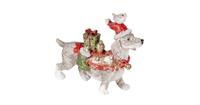 Clayre & Eef Decoratie hond met kerstmuts 10*3*8 cm 6PR4604