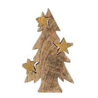 Clayre & Eef Kerstdecoratie Kerstboom 10*3*16 cm Beige Hout Decoratief Figuur Decoratieve Accessoires