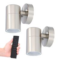 HOFTRONIC™ Set van 2 dimbare LED Wandlamp Mason 2700K - RVS - IP44 - GU10 - Incl. dimmer met afstandsbediening