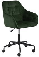 24Designs Shelby Bureaustoel Fluweel - Velvet Bosgroen - Zwart Metaal - 5-Teens Kruispoot Op Wielen