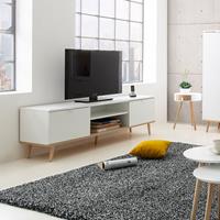 FINORI Weißer TV-Schrank im skandinavischen Design mit 2 offenen Fachtüren aus Holz Ekraan