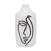 Beliani - Blumenvase aus Steinzeug weiß mit aufgedrucktem Gesicht schwarz Dekoration Aenus - Weiß