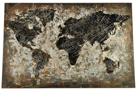 Countryfield Industriële multi-color ''Retraw'' kaart van wereld schilderij - L2,5xB80xH120 cm