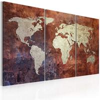 Artgeist Rusty kaart van de Wereld Leinwandbild 3-teilig 90x60cm