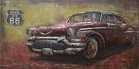 Karo-art Schilderij - Metaalschilderij - Oldtimer route 66, 140x70cm