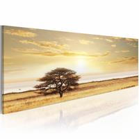 Karo-art Schilderij - Eenzame Boom, Geel , wanddecoratie , premium print op canvas