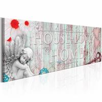 Karo-art Schilderij - House + Love = Home Rood , hout look